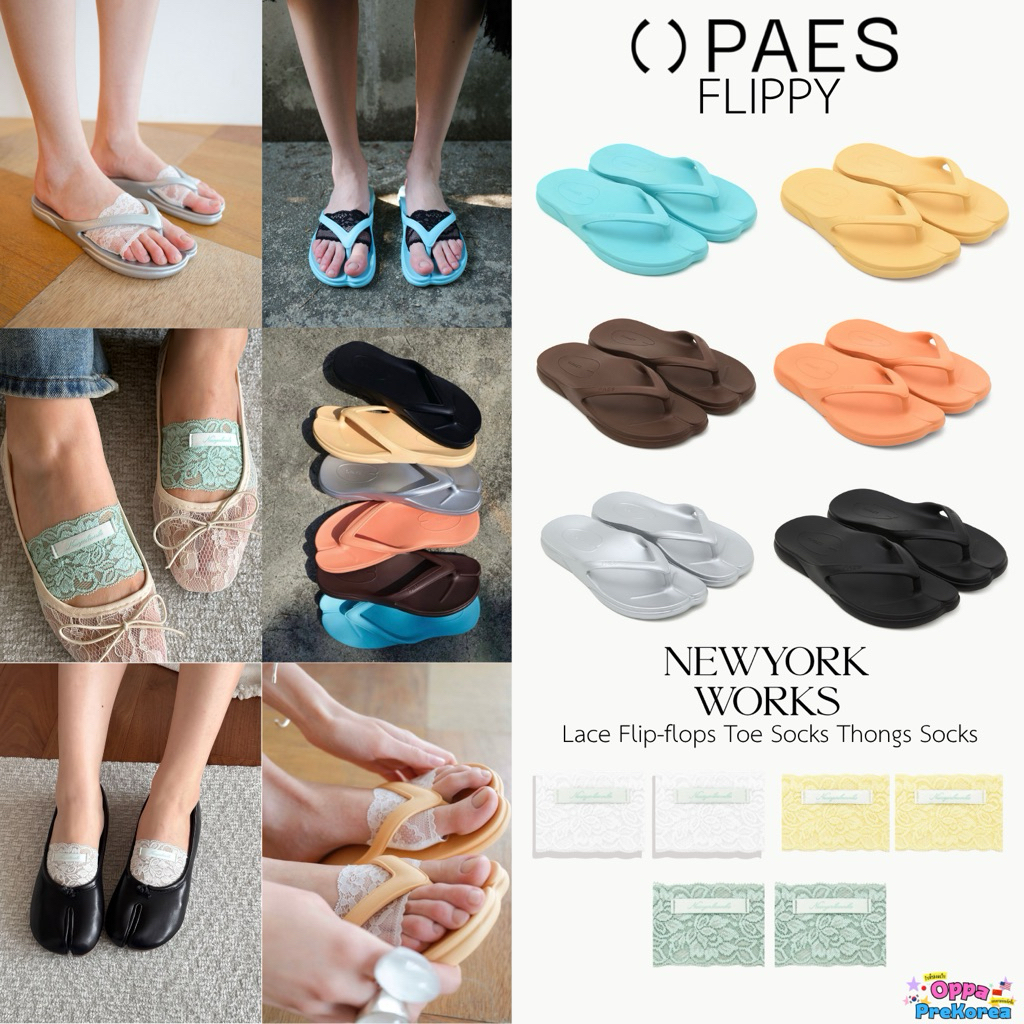 [🇰🇷Preorder สอบถามก่อนสั่งซื้อ] PAES FLIPPY รองเท้าแตะหูหนีบ  Newyorkworks Lace Flip Flop Socks ถุงเ