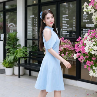 D309 เดรสผ้าบาร์บี้ เปิดไหล่ ยาว 36-37มีไซส์ S-3XL ใส่ทำงาน ออกงาน ทางการ สวยน่ารัก Women Lady Dress