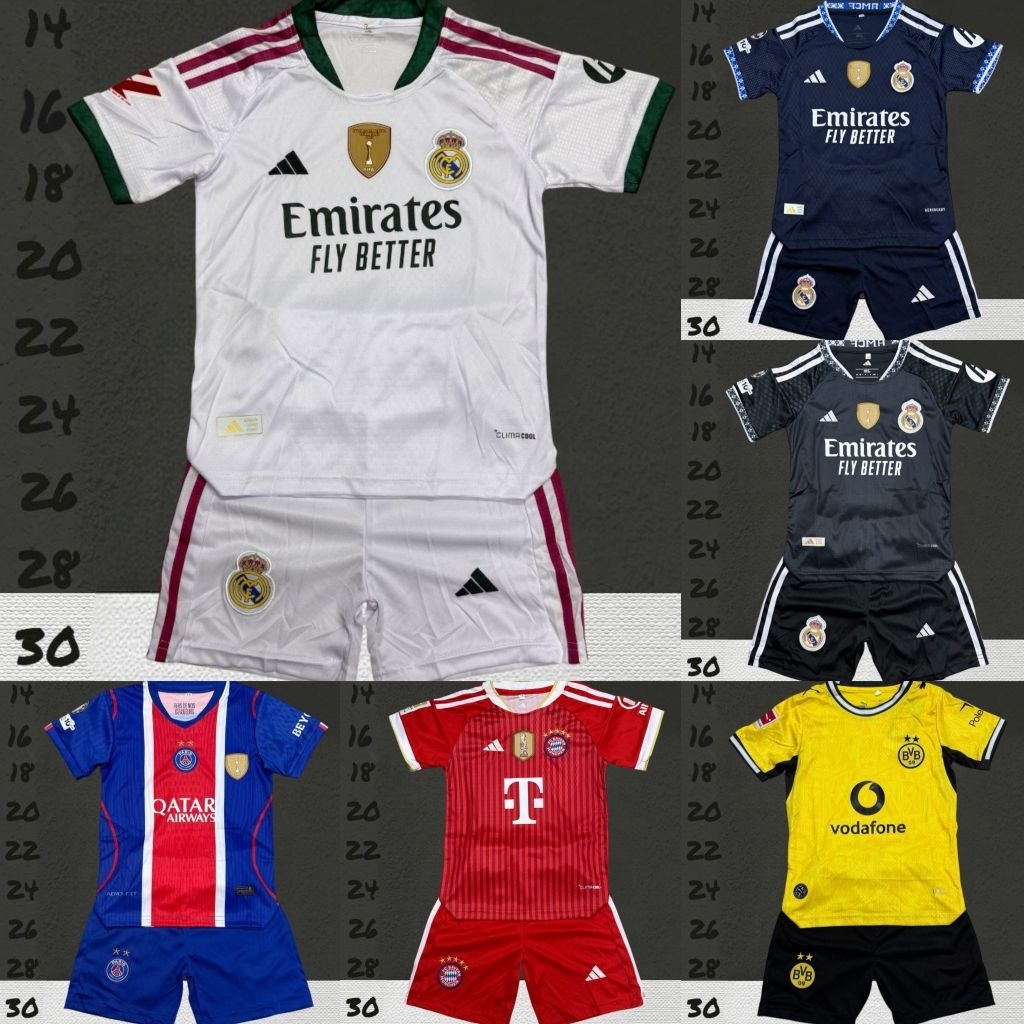 เสื้อบอลเด็กสุดฮิต รวมเสื้อบอลเด็กรุ่นใหม่ล่าสุด (เสื้อพร้อมกางเกง) ครบชุด
