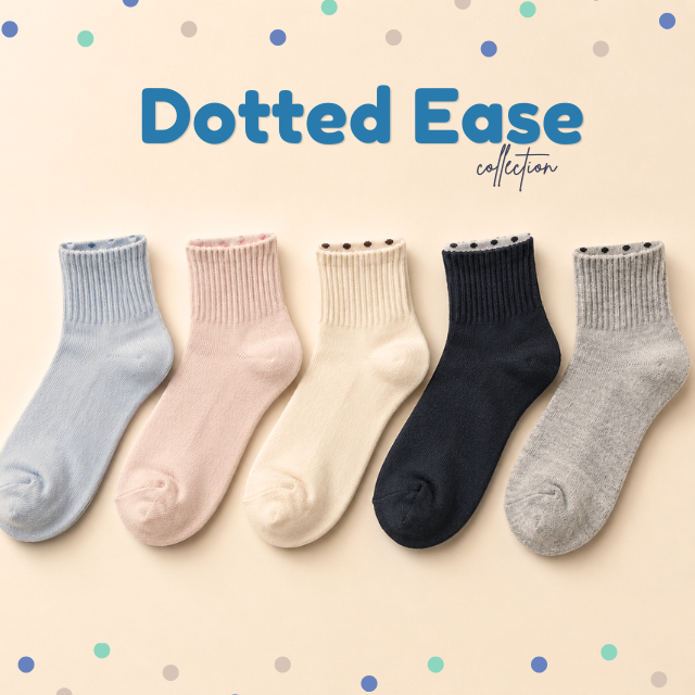 ถุงเท้าข้อกลางสีพาสเทล ขอบถุงเท้ามีลายจุด คอลเลคชั่น "Ease Dotted"