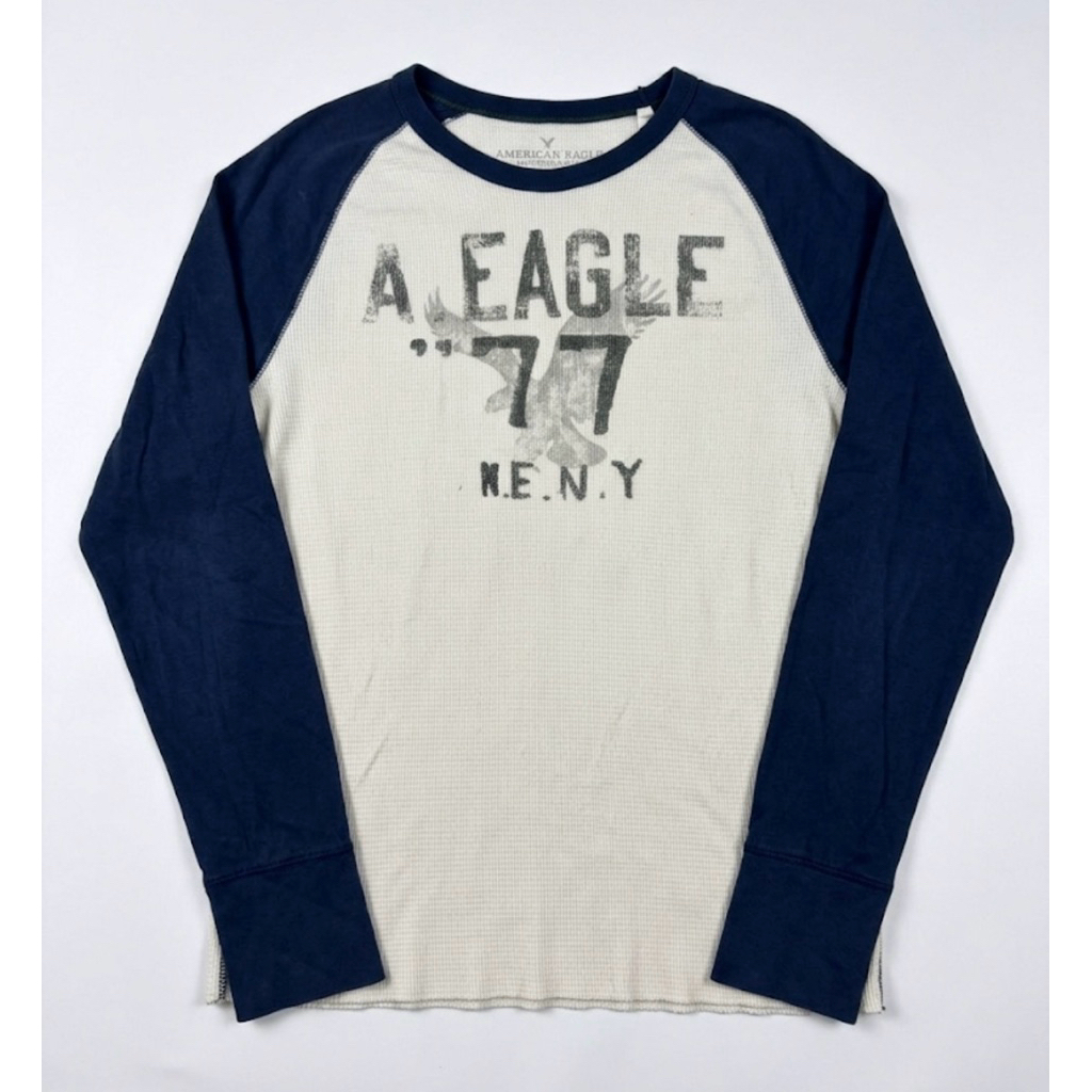 LU52 | American Eagle สเวตเตอร์ เสื้อแขนยาว สีครีม-น้ำเงิน สไตล์วินเทจ เซลตำหนิ ลดราคา ล้างสต็อก