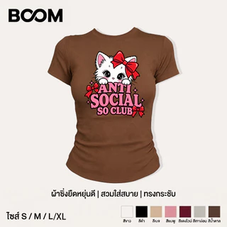 COD เสื้อสาวอวบ เสื้อครอปท็อป แขนสั้น babytee สไตล์เกาหลี y2k T-shirt ลายแมวน่ารักสีชมพูสไตล์หวาน