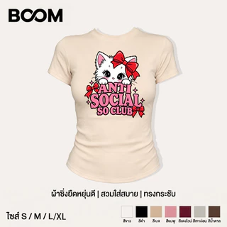 COD เสื้อสาวอวบ เสื้อครอปท็อป แขนสั้น babytee สไตล์เกาหลี y2k T-shirt ลายแมวน่ารักสีชมพูสไตล์หวาน