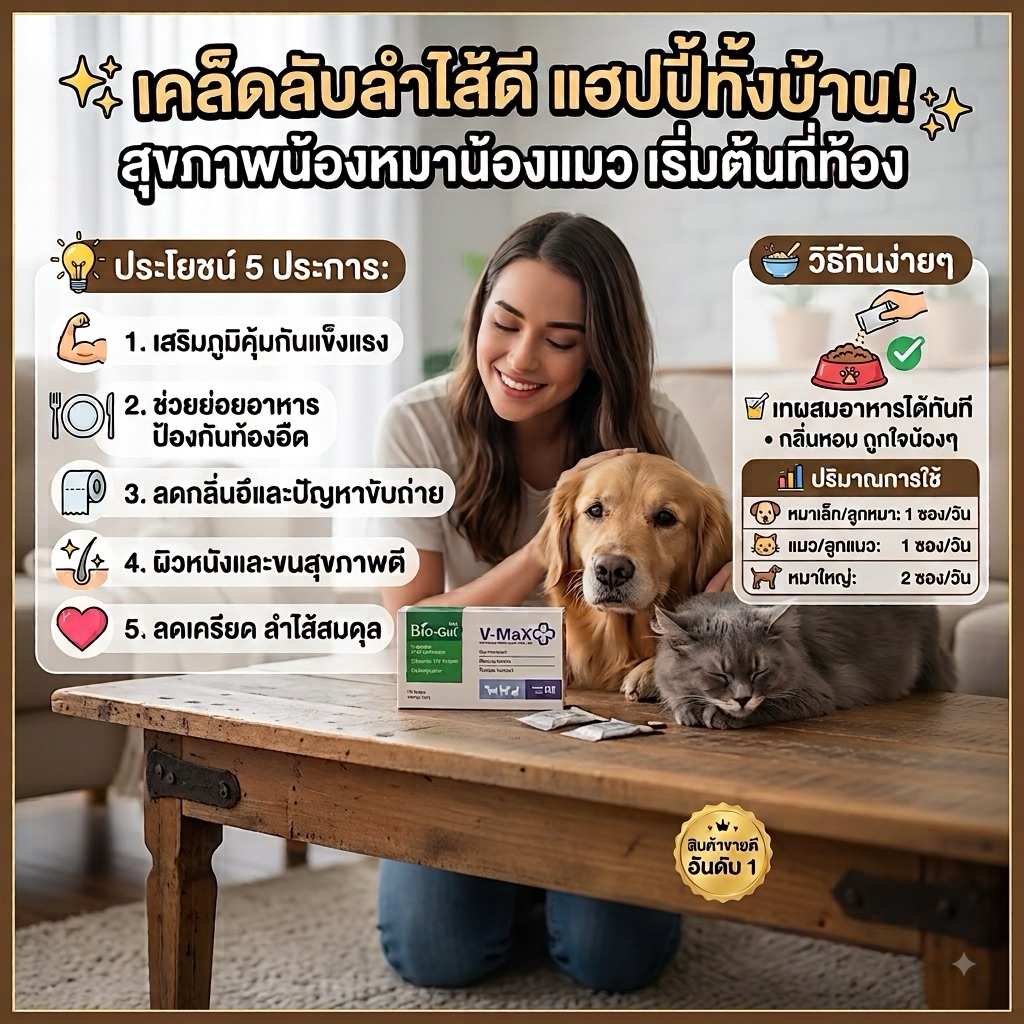 V-Max Bio Gut 20g. ปรับสมดุลทางเดินอาหาร สำหรับหมาแมวท้องเสีย (1กล่อง มี10เม็ด)