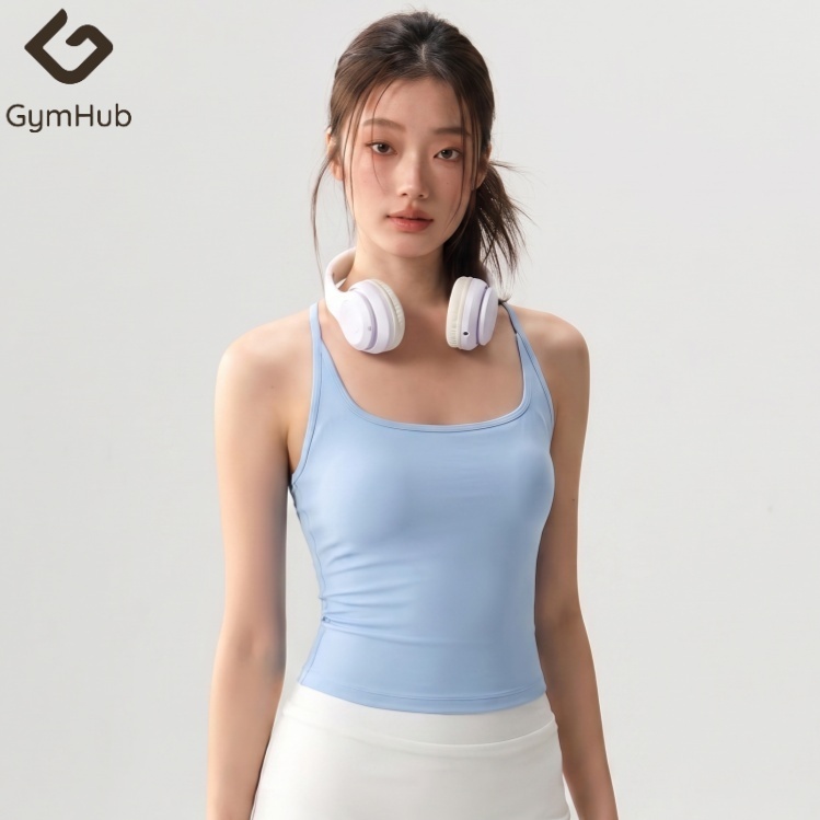 GymHub เสื้อกล้ามโยคะมีฟองน้ำในตัว ดีไซน์เปิดหลังสวย ใส่เป็นเสื้อนอกได้ ใส่แล้วดูเพรียว สำหรับวิ่งและฝึกซ้อม