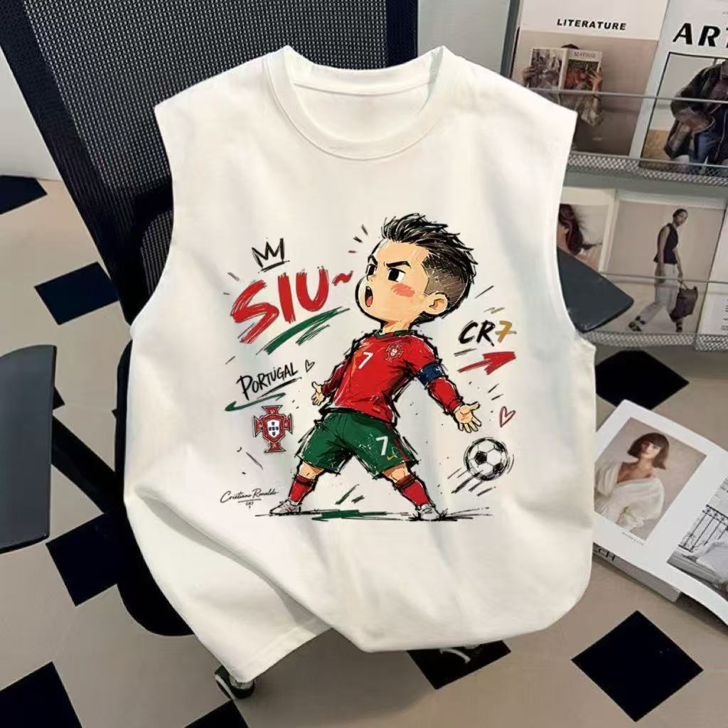 เสื้อกั๊กแขนกุดพิมพ์ลาย World Cup Ronaldo สำหรับผู้ใหญ่ เสื้อกั๊กหลวมอเนกประสงค์