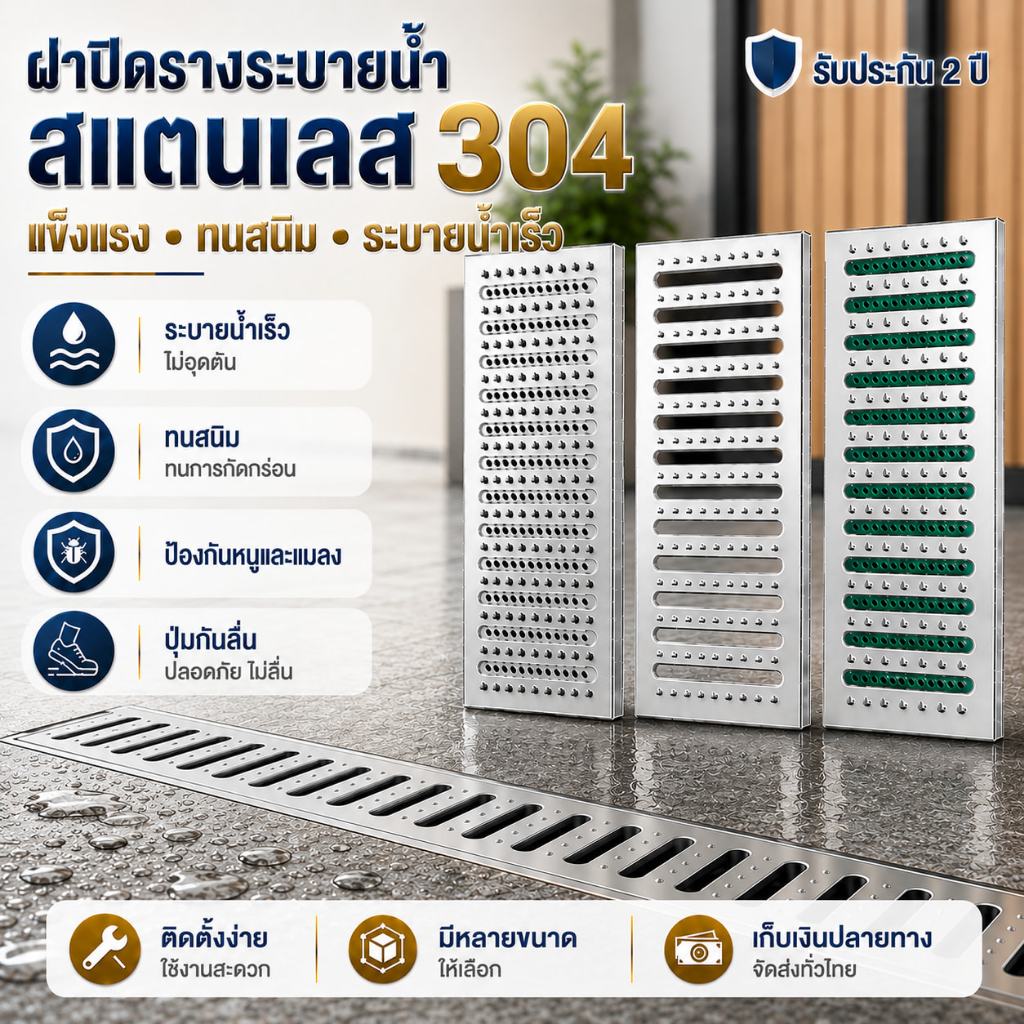 【จัดส่งเร็ว】304 สแตนเลส ห้องครัว ท่อระบายน้ำ หนา 1.5 ซม รางน้ำ ฝาครอบตะแกรง รางน้ำ ท่อระบายน้ำ ฝาครอบ อ่างล้างจาน
