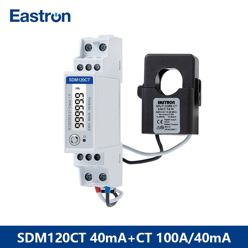 EASTRON SDM120CT-40mA TA-16 120A/40mA,1 เฟส RS485 Modbus สื่อสาร Din Rail Wattmeter