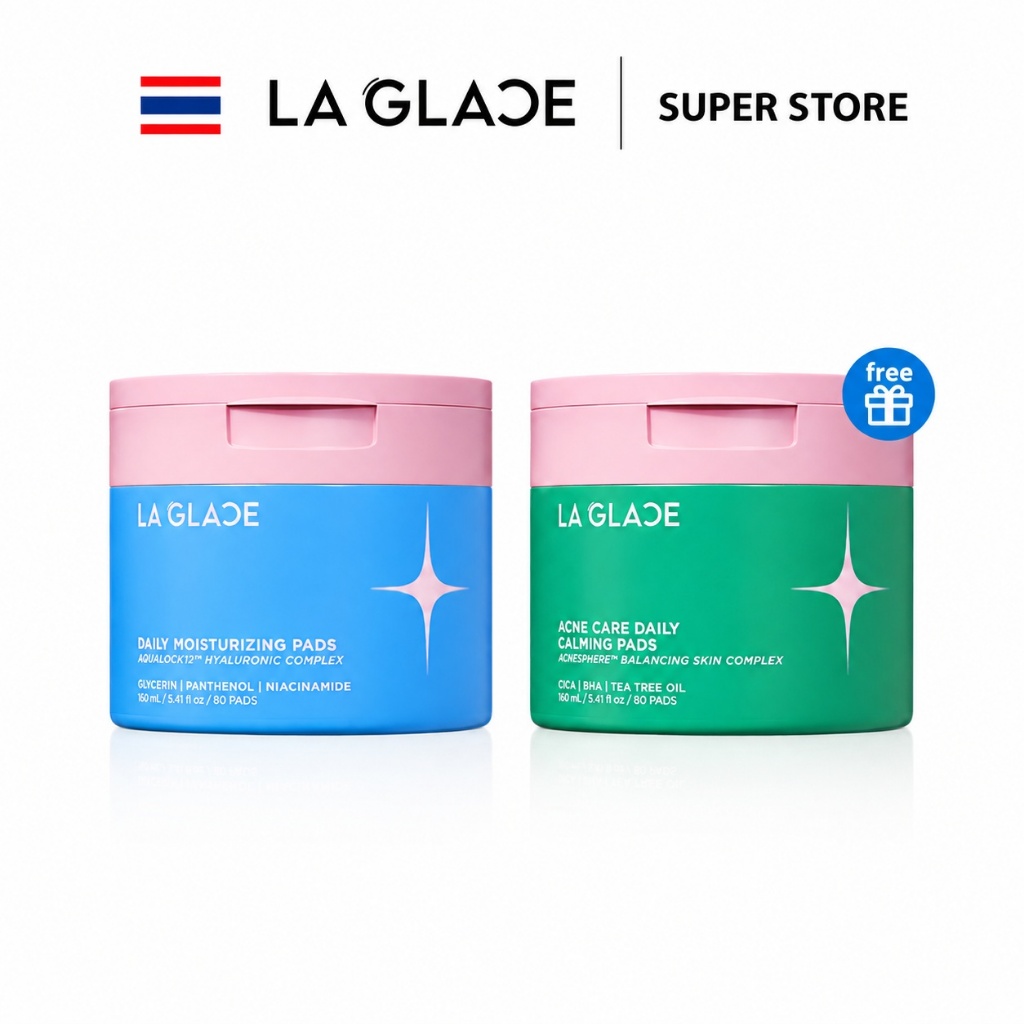[ ซื้อ 1 แถม 1 ] LA GLACE DAILY TONER PADS โทนเนอร์แพดลากลาส Acne & Moist โทนเนอร์แพด ลากลาส โทนเนอร์