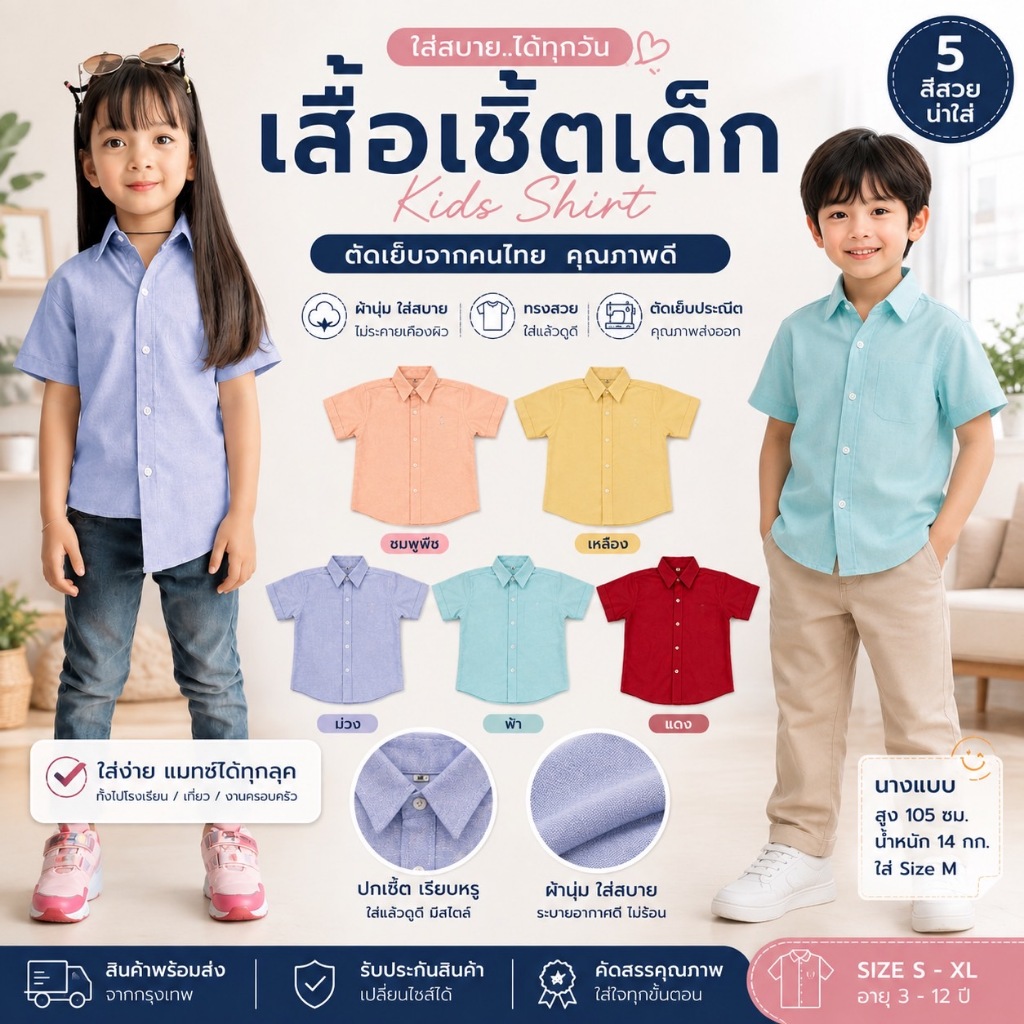 ✨พร้อมส่ง✨เสื้อเชิ้ตเด็กแขนสั้น เสื้อเชิ้ตเด็กผู้ชายสีพื้น ใส่สบาย สีพิ้น สีพาสเทล ผ้าคอตตอน