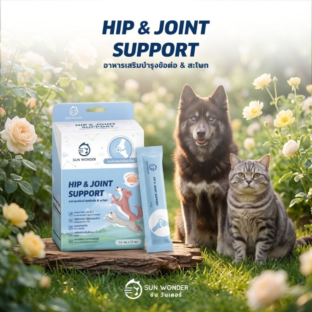(1 กล่อง/12 ซอง) SUN WONDER HIP&JOINT SUPPORT อาหารเสริมบำรุงข้อต่อ & สะโพก รูปที่ 2