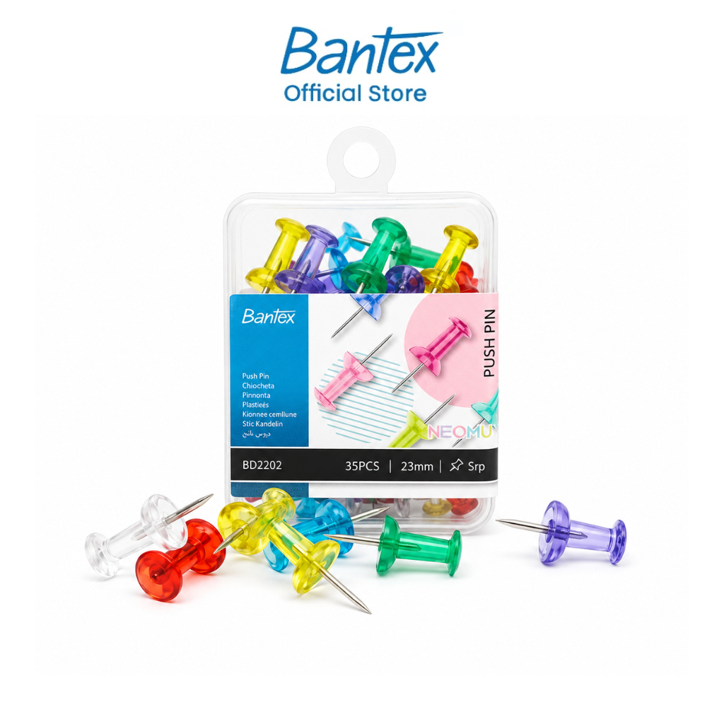 Bantex เข็มหมุด หมุดปักบอร์ด เข็มหมุดหลากสี ขนาด 1 นิ้ว ปลายแหลม เจาะง่าย เครื่องใช้สำนักงาน Push-pin