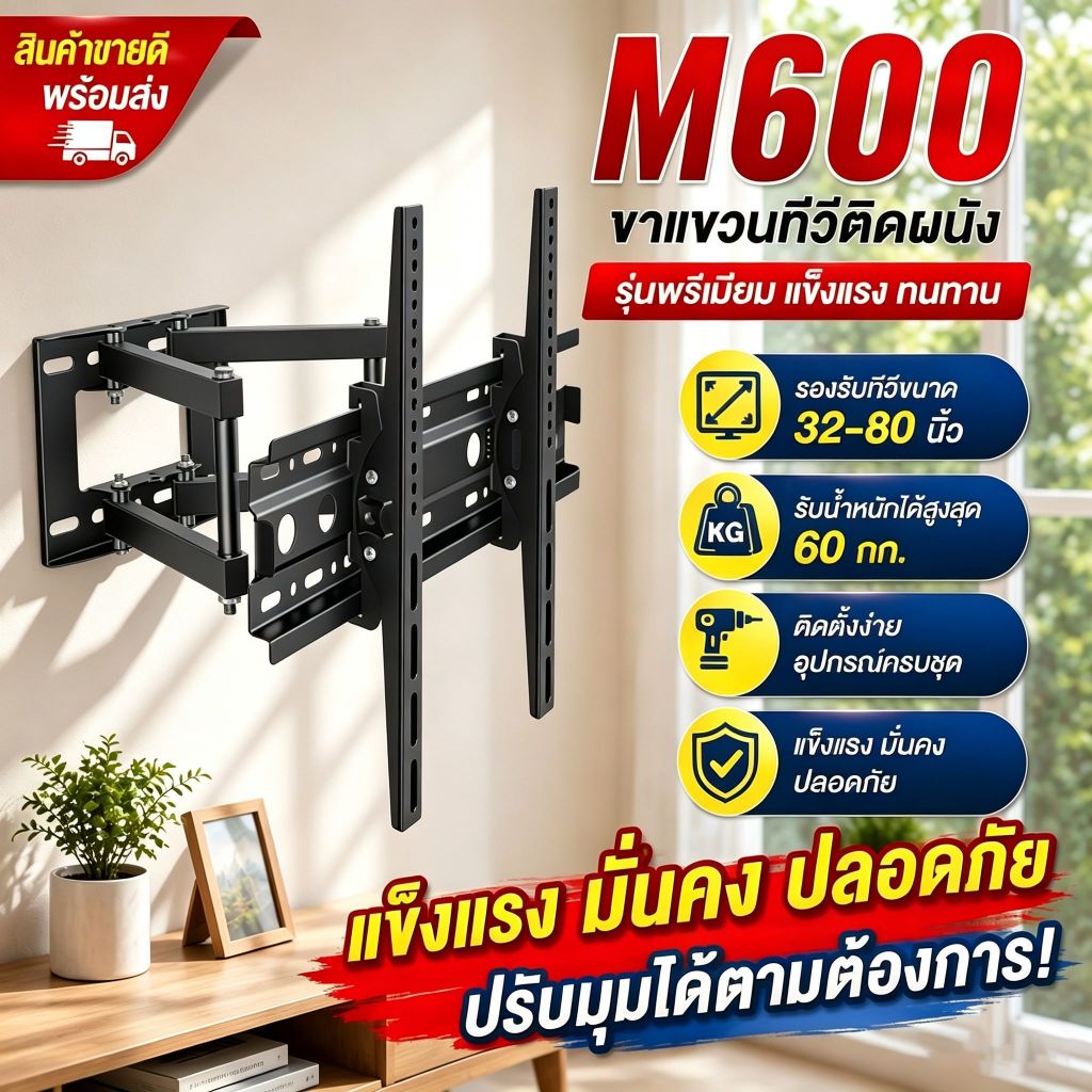 ขาตั้งทีวี ขาแขวนทีวี ทีวี 26-80 นิ้ว ทีวีติดผนัง ตัวหนาและใหญ่ขึ้น การปรับระดับเสียง ±15° ขาแขวน tv ติดผนัง