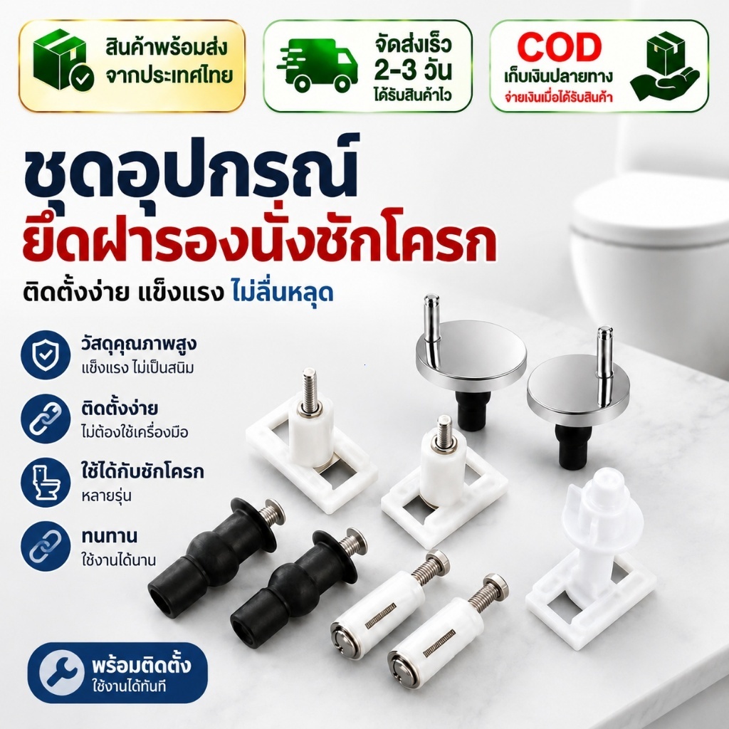 【ส่งด่วนจากไทย】COD ชุดอุปกรณ์ยึดฝารองนั่งชักโครก อะไหล่ฝาชักโครก ติดตั้งง่าย แข็งแรง ไม่ลื่นหลุด ใช้ได้กับหลายรุ่น อุปกร
