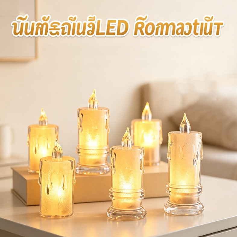เทียนไฟLED เทียนปลอมไฟกระพริบ แสงสีวอร์ม สร้างบรรยากาศโรแมนติก ตกแต่งห้อง ปาร์ตี้ ของตกแต่งงานแต่ง COD