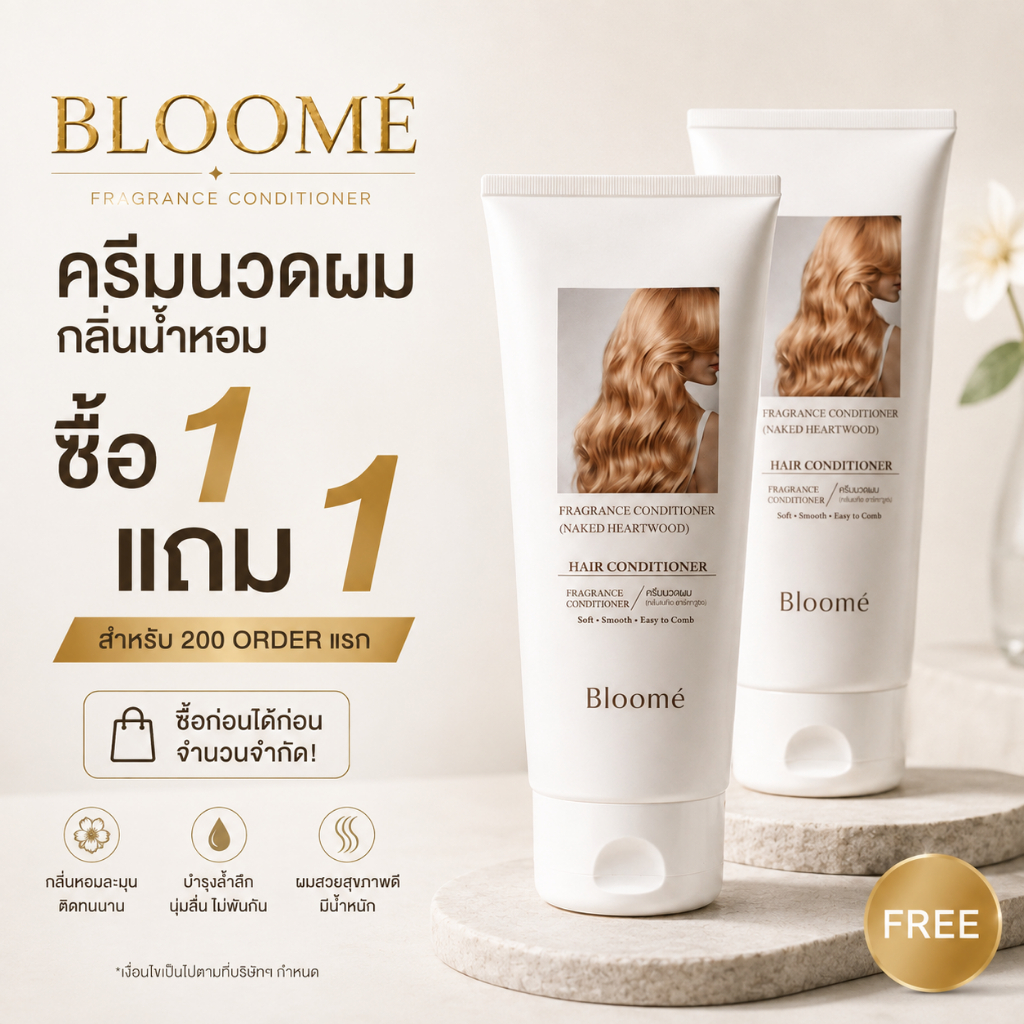 BLOOMÉ Hair Conditioner ครีมนวดผม 200ml กลิ่น Naked Heartwood หอมนาน ผมนุ่มลื่น เงางาม ลดผมชี้ฟู