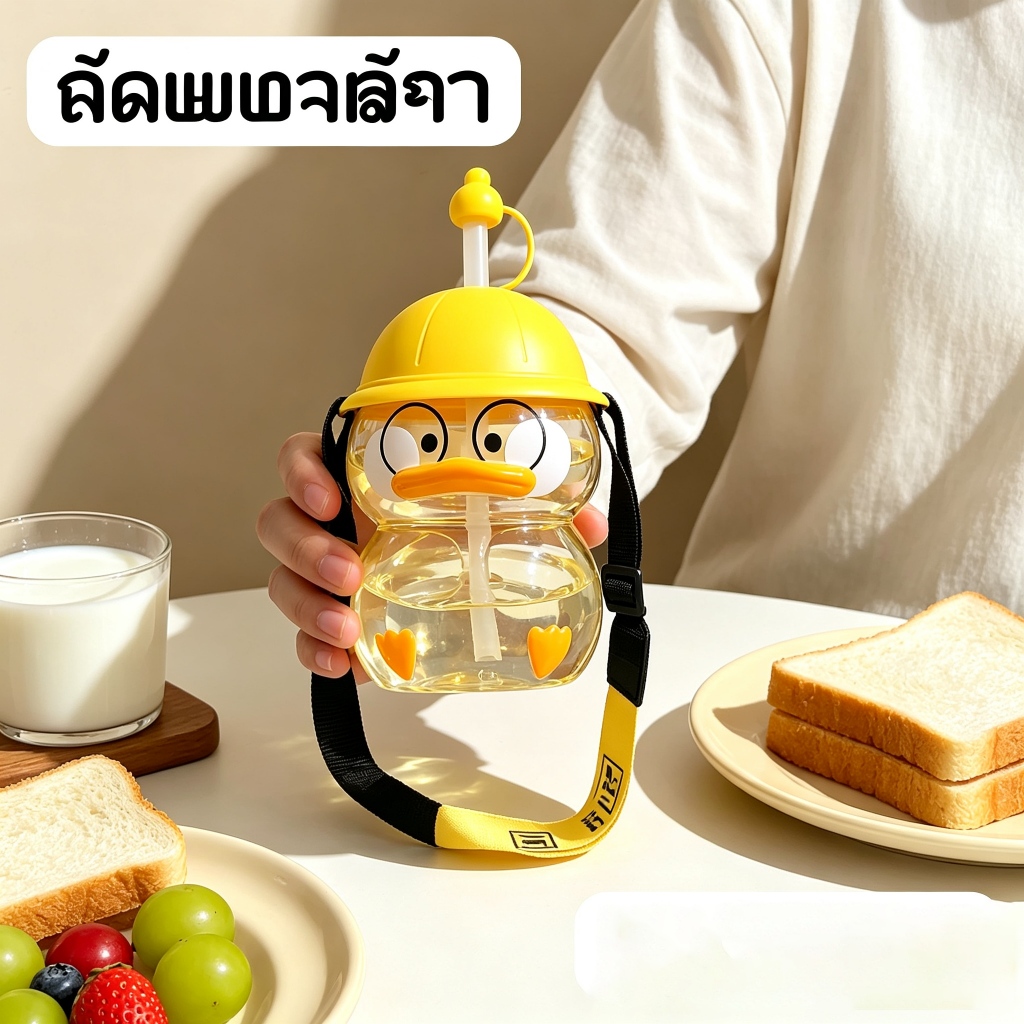 กระติกน้ำสำหรับเด็ก 1100ML ถ้วยกาต้มน้ำ ขวดน้ําจักรยาน พร้อมสายสะพายและหลอด ดีไซน์สร้างสรรค์ ทนต่อการตก 4 สี