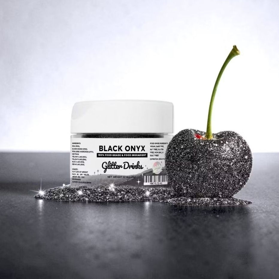 Black Onyx Edible Glitter for Drinks & Deserts กลิตเตอร์ทานได้ สีดำสำหรับตกแต่งเครื่องดื่ม เบเกอรี่ ขนมหวาน