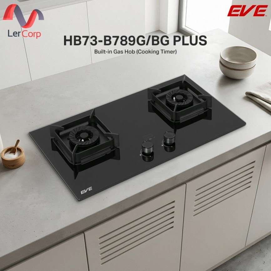 (Eve) เตาแก๊ส 2 หัว แบบฝัง ฐานกระจก HB73-B789G/BG PLUS