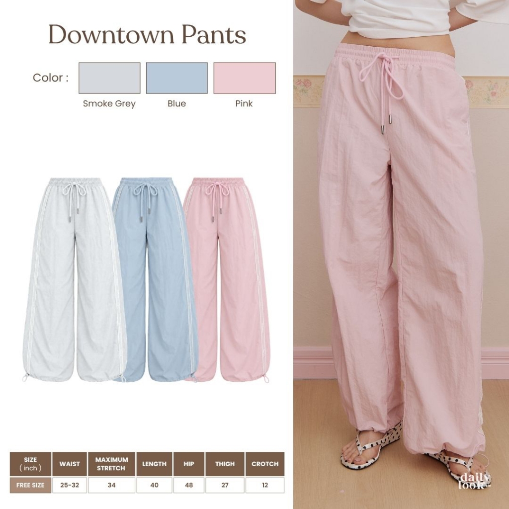 DAILYLOOK.SM --- Downtown pants กางเกงขายาวผ้าไนลอน เอวยางยืดผูกเชือกปรับระดับได้