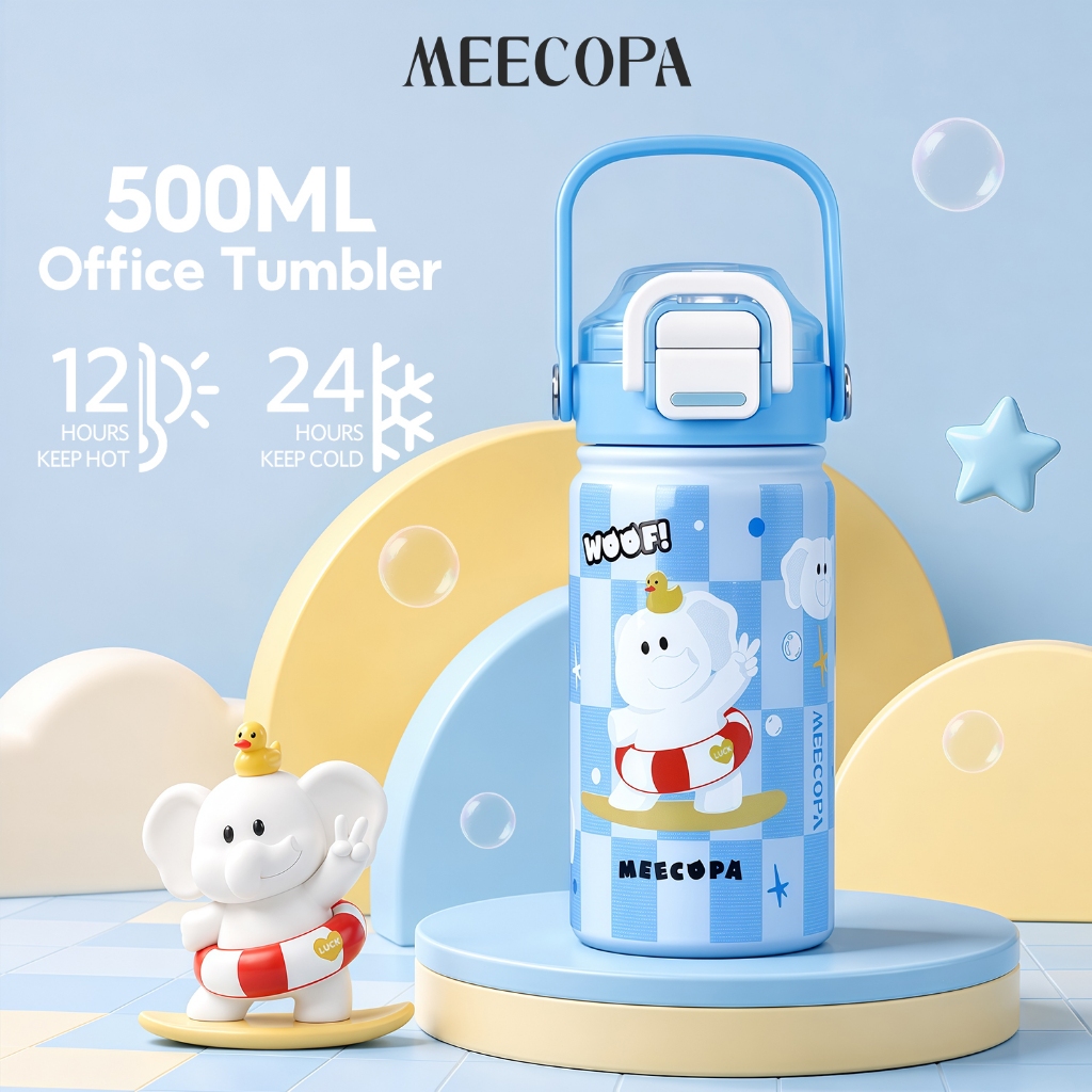 MEECOPA แก้วน้ําสูญญากาศ 500ml สแตนเลส304 ดื่มได้2แบบ หลอดและดื่มตรง ฝากดดเด้ง กันรั่ว สำหรับเด็กประถม