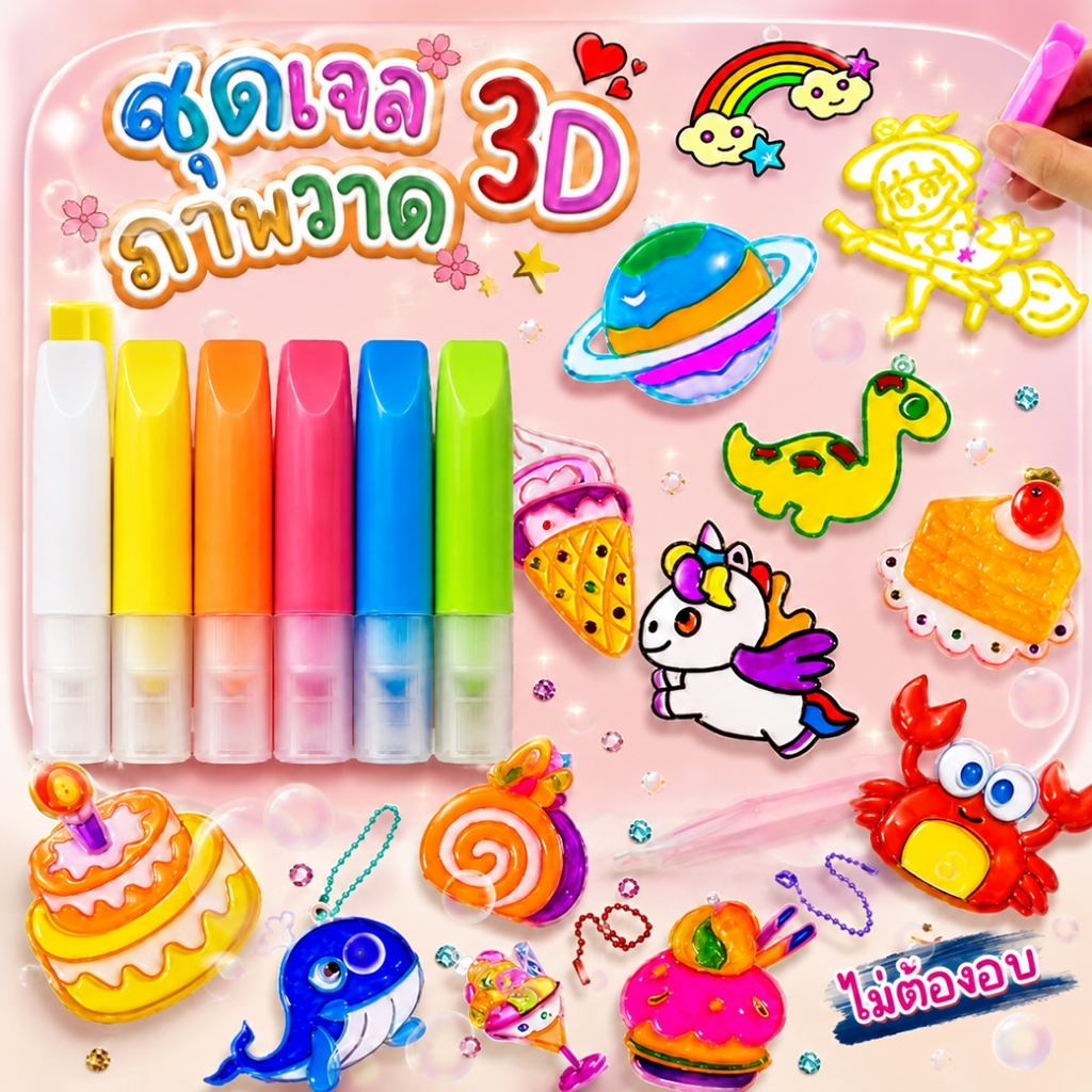 มาใหม่ ชุดเจลภาพวาด 3D พวงกุญแจคริสตัล DIY งานกราฟฟิตี้ทำมือ ภาพวาดกาวคริสตัลแฮนด์เมดลายการ์ตูน