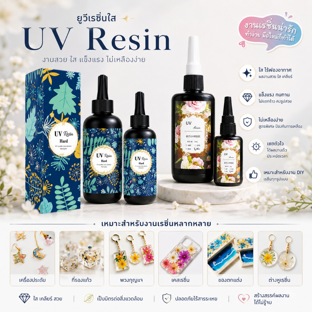 ยูวีเรซิ่นสีใส(UV Resin Hard) ชนิดแบบแข็ง เหมาะกับงานฝีมือ DIY ตกแต่งชิ้นงาน CU