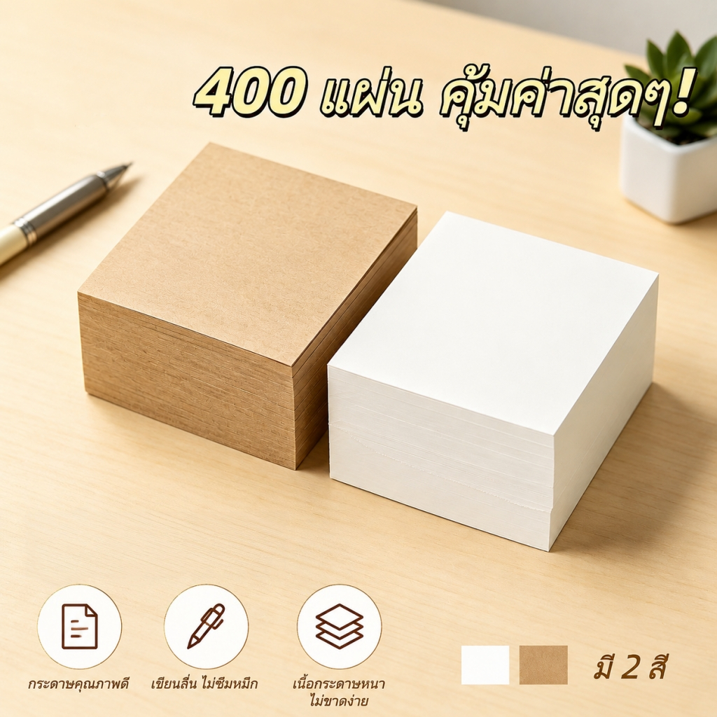 พร้อมส่งไทย 400 แผ่น กระดาษโน้ตสีพื้น ขนาด 8×8 ซม. มี 2 สี ไม่มีกาว แผ่นจดบันทึก กระดาษร่าง สำนักงาน นักเรียน