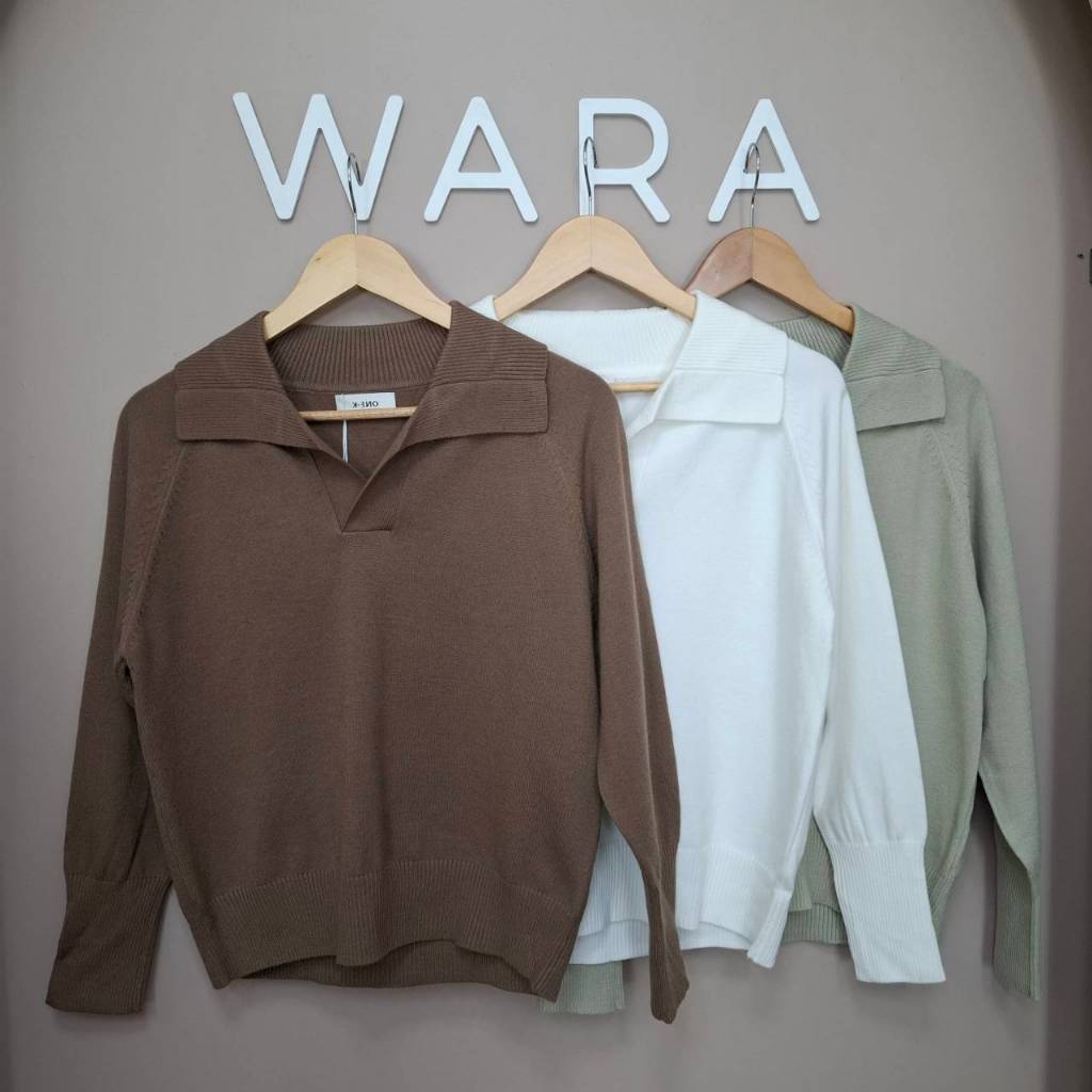 [ ON19 ] WARA เสื้อไหมพรม สเวตเตอร์ เสื้อแขนยาว คอปก ใส่สบาย ผ้านุ่ม