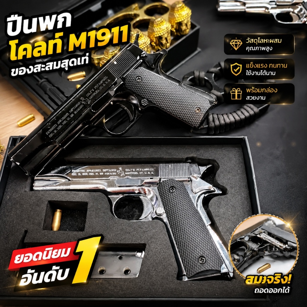 Part M1911. Collector's grade metal keychain, 1:2.05 scale, classic luxury style, durable, comes wit