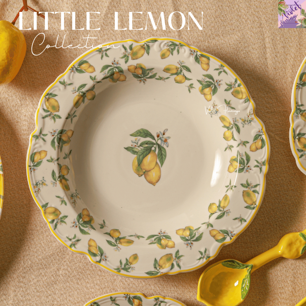 Violet Flamingo Little Lemon Collection จานชามพอร์ซเลนลายเลมอน เข้าไมโครเวฟได้ มีหลายแบบให้เลือก