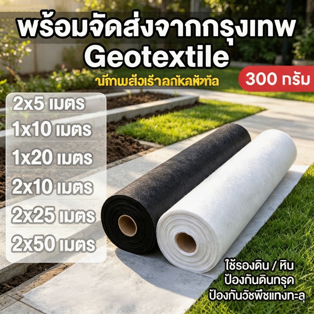 geotextile แผ่นปูดิน แผ่นปูหิน ขาว ดำ สำหรับงานสวน ปูสนามหน้า รองกระถางต้นไม้ กันดินจม ทำเฉพาะคุณภาพ นําเข้าจากเ