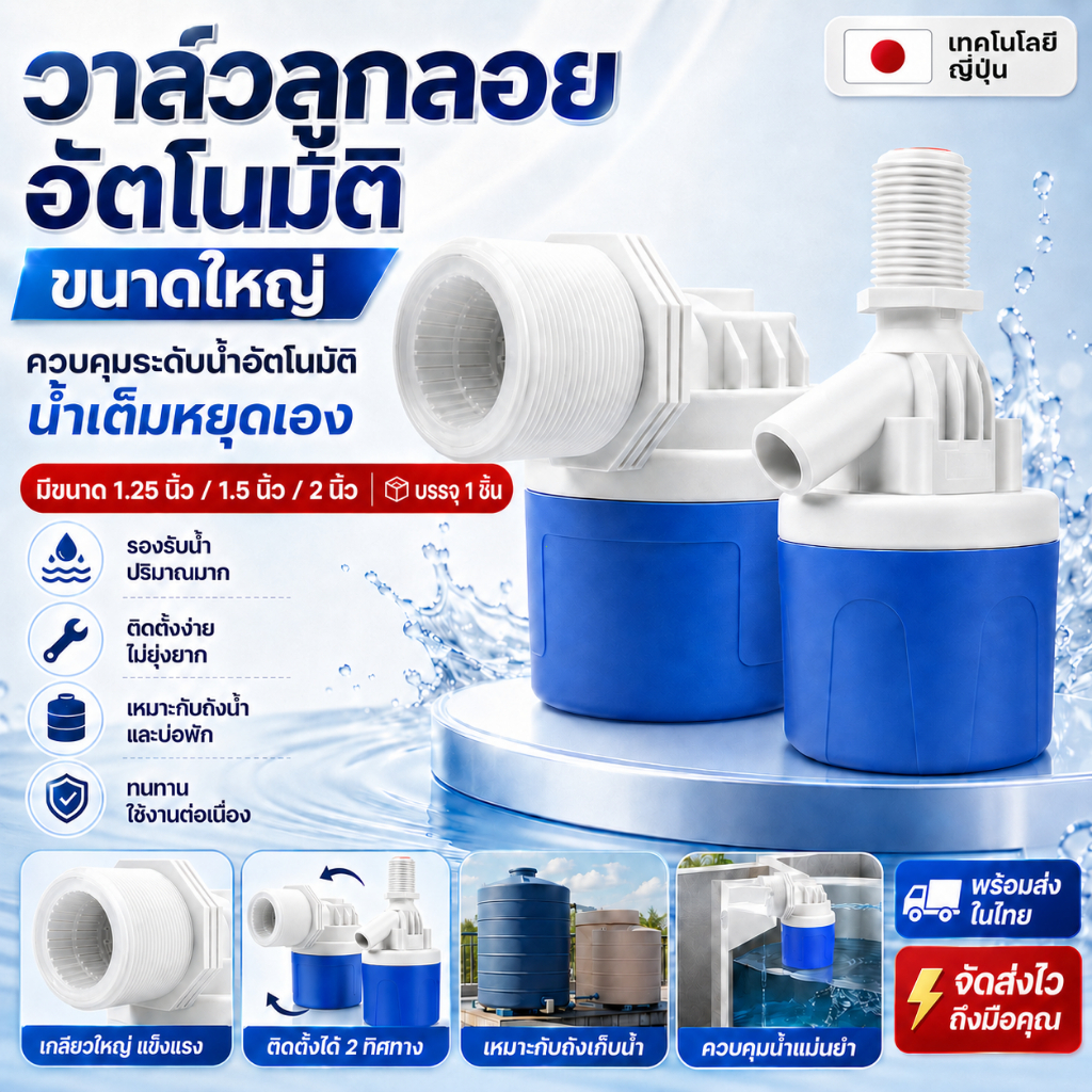 วาล์วลูกลอยขนาดใหญ่ DN50 วาล์วควบคุมระดับน้ำอัตโนมัติ 1.5"/2" ปิดอัตโนมัติเมื่อเต็ม และเติมน้ำอัตโนมัติเมื่อว่างเปล่า
