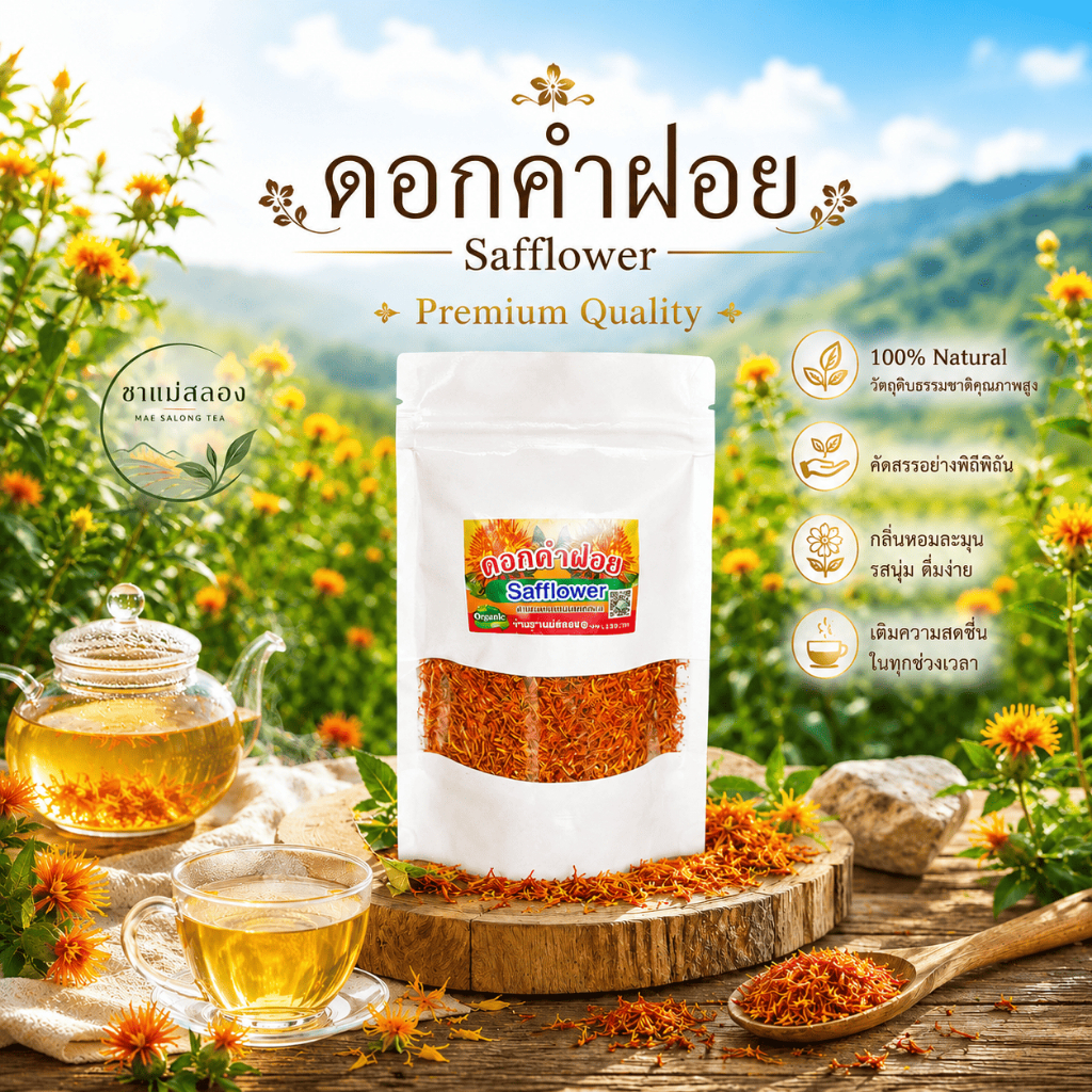 ดอกคำฝอยอบแห้ง(Safflower tea) กลิ่นหอม ดื่มง่าย ช่วยลดไขมันและความดัน บำรุงร่างกาย สมุนไพรOrganic