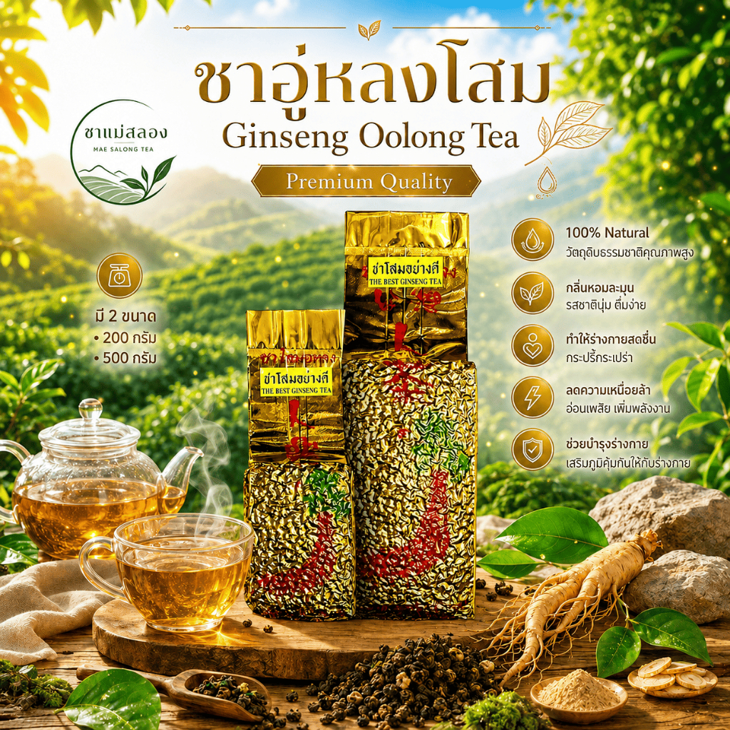 ชาโสมอู่หลง เกรดPremium ช่วยเสริมกำลัง สร้างภูมิคุ้มกัน บำรุงร่างกาย ลดไขมันอุดตันได้ดี ใบชาOrganic
