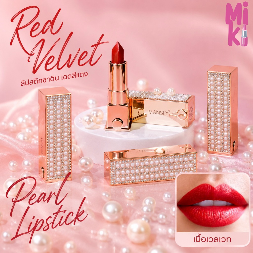 ลิปสติก MANSLY Pearl Lipstick ลิปสติกหัวตัดทรงเพชร #320 แดงอมส้ม เม็ดสีแน่นชัด ปากสวยอวบ ลิปสติกเนื้อนุ่มเกลี่ยง่า M178