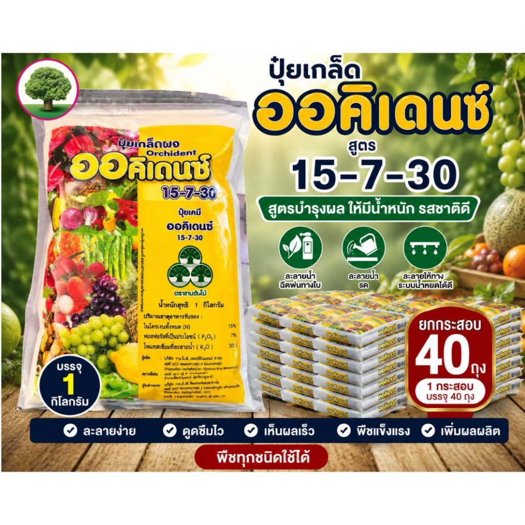 ปุ๋ยเกล็ด ออคิเดนซ์ 3 ต้นไม้  15-10-30  ยกกระสอบ 1*40 ก.ก
