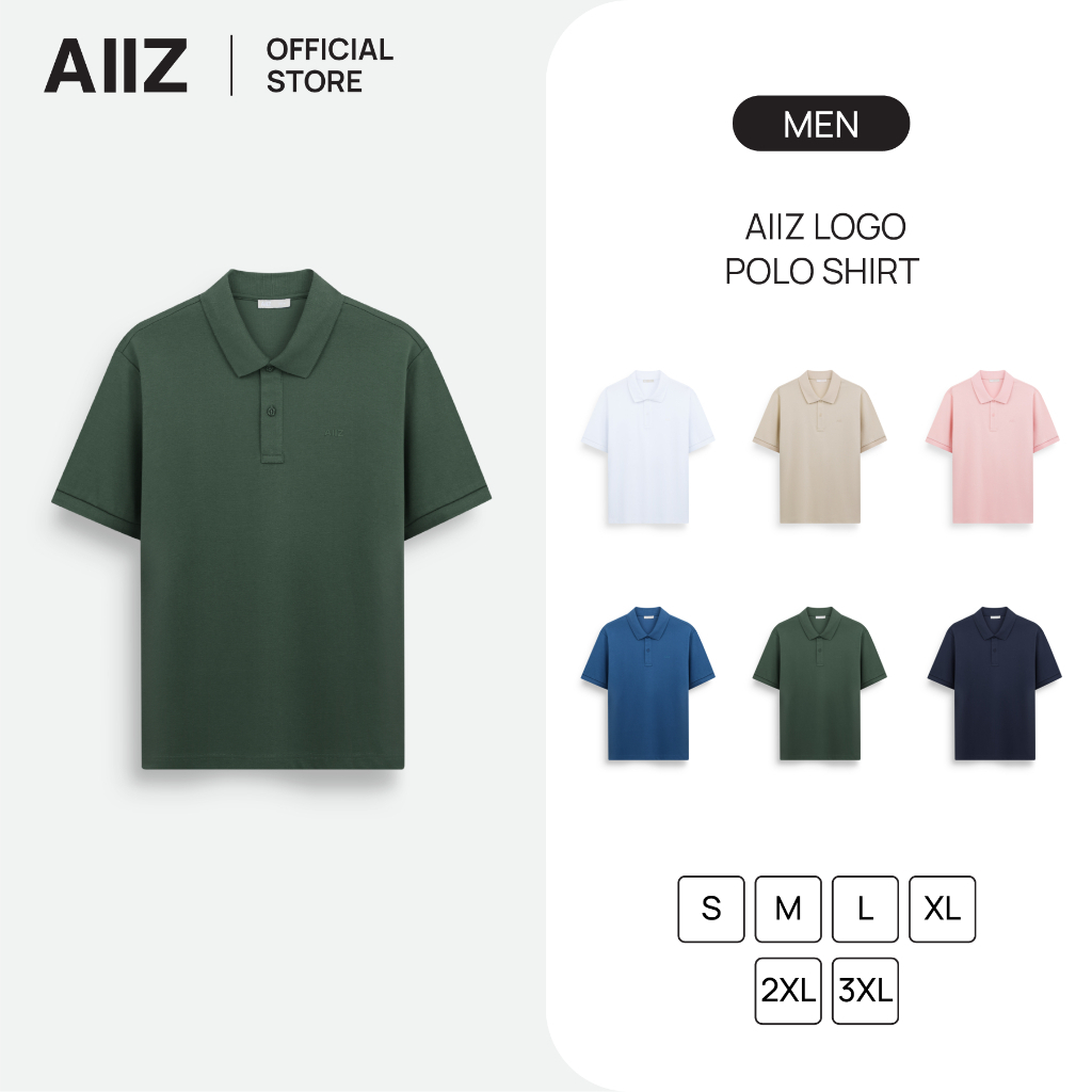 AIIZ เสื้อโปโลผู้ชายสีพื้นพิมพ์โลโก้