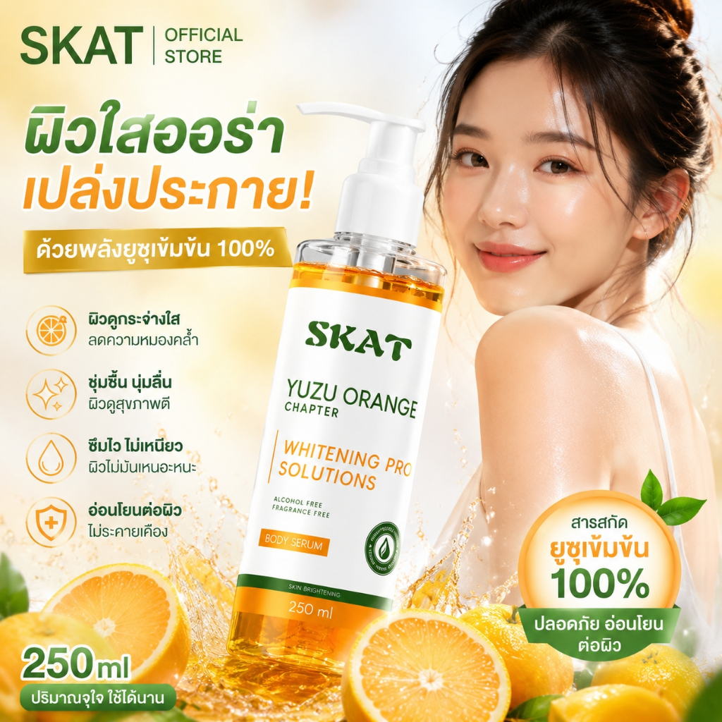 Yuzu Orange Body Serum 250 ml บอดี้เซรั่มส้มยูซุ เข้มข้น เผยผิวเรียบเนียน กระจ่างใส
