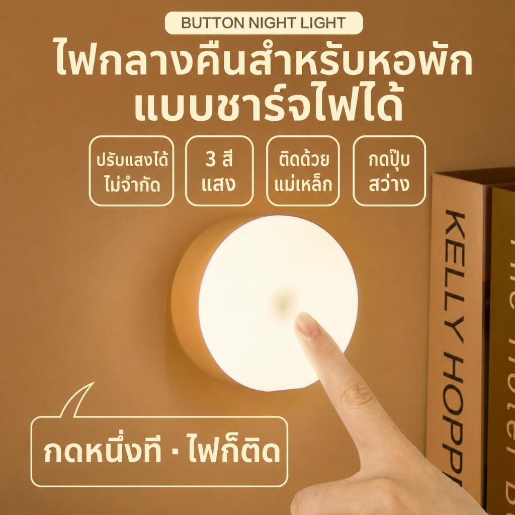 โคมไฟติดผนังไม่ต้องเจาะ ติดแม่เหล็ก ปรับแสง 3 สี ปรับความสว่างได้แบบไร้ระดับ ไฟกลางคืนพกพา สำหรับห้องนอน หัวเตียง และทาง