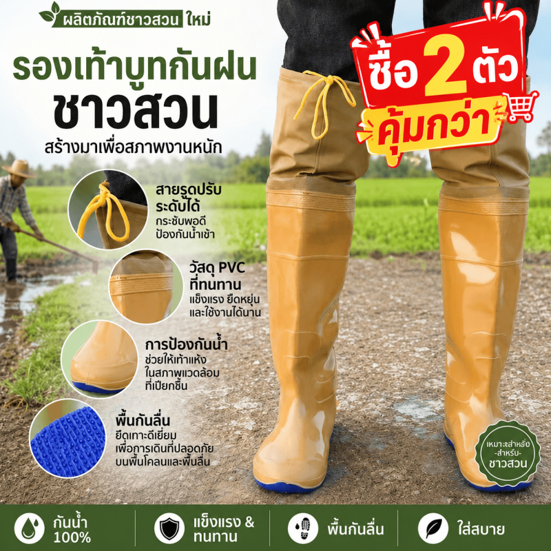 🔥รองเท้าบูทนาข้าว ZITY รุ่นมืออาชีพ กันน้ำสูงถึงเข่า พื้นยางกันลื่น เหมาะทำนา ตกปลา ทำฟาร์ม
