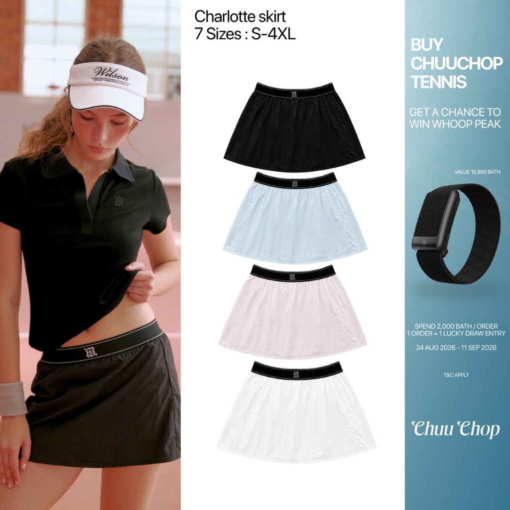 CHUUCHOP | S-4XL | Charlotte Skirt กระโปรงเทนนิสผู้หญิง กระโปรงออกกำลังกาย มีกางเกงซับใน กระเป๋าเก็บลูกเทนนิส (C8632)