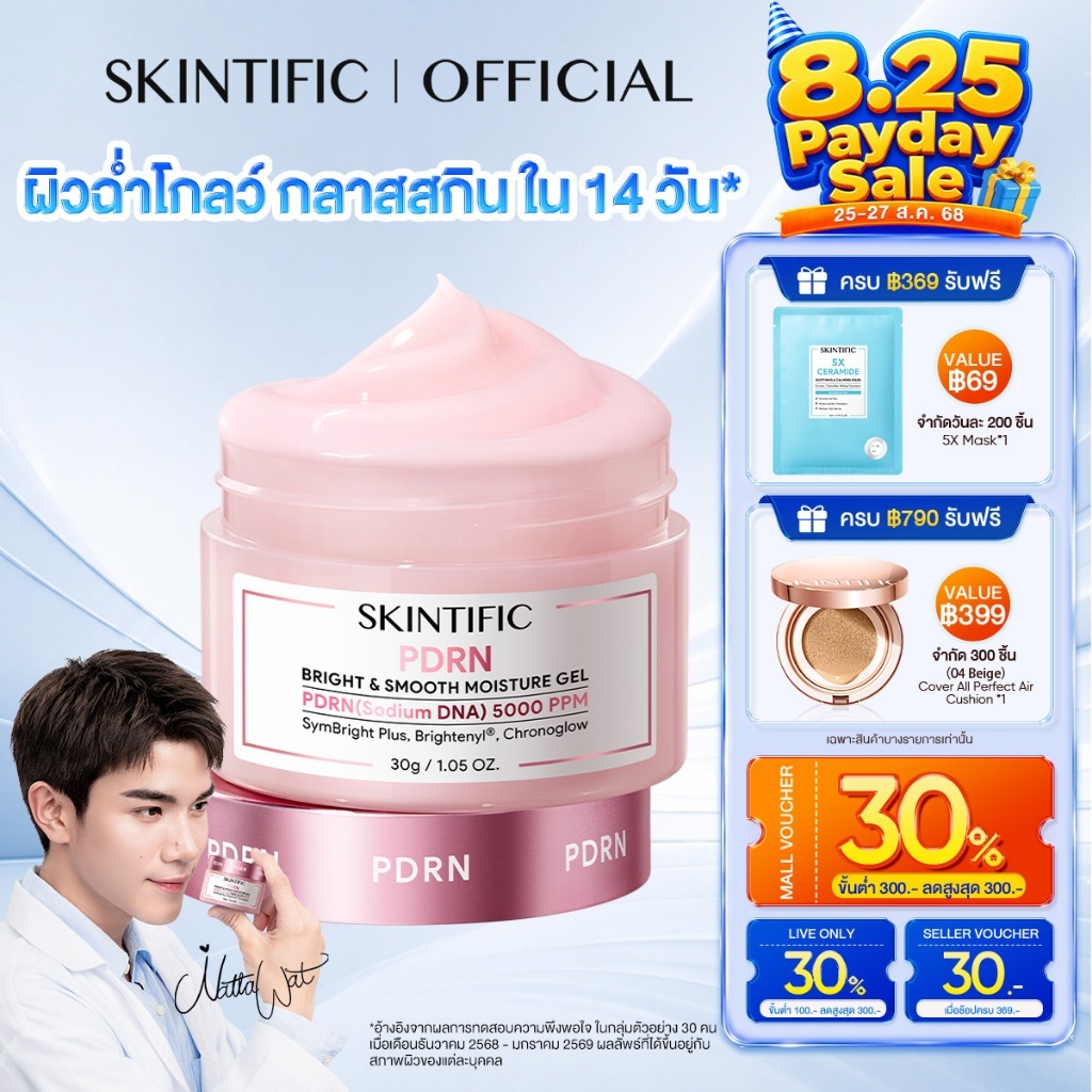SKINTIFIC PDRN BRIGHT & SMOOTH MOISTURE GEL ผิวดูฉ่ำโกลว์ แบบกลาสสกิน ครีมทาหน้า มอยเจอร์ไรเซอร์ moisturizer ทุกสภาพผิว