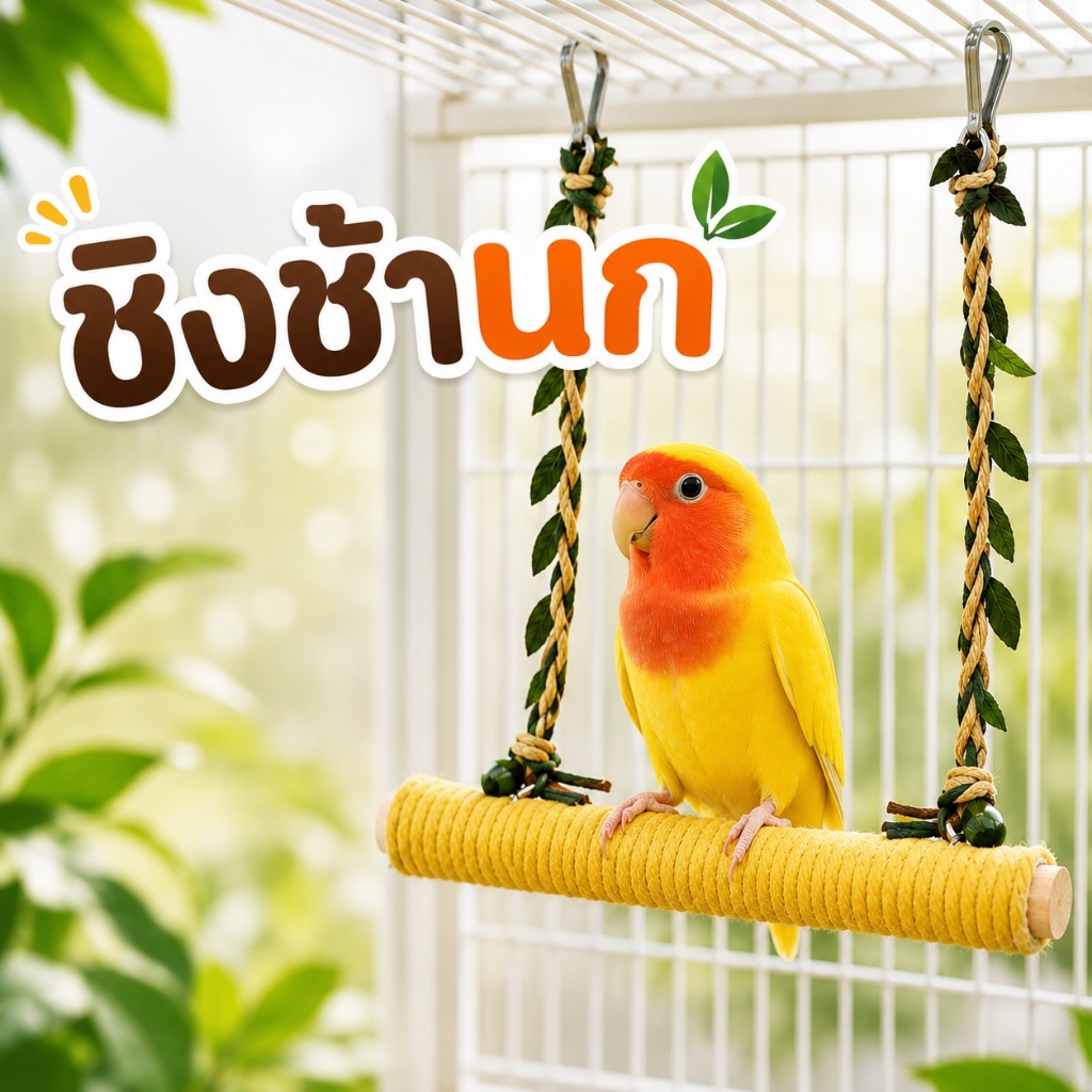 ชิงช้านกแก้ว คอนยืนเชือกสำหรับนก ของเล่นนกแขวนกรง คอนนก ชิงช้าแขวน สำหรับนกแก้วเล็ก เลิฟเบิร์ด ฟอพัส
