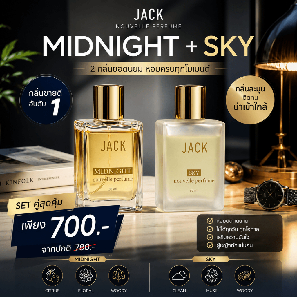 JACK Perfume เซตน้ำหอมผู้ชาย 2 ขวด 30ml กลิ่นหรู สดชื่น มีเสน่ห์ คละกลิ่นได้