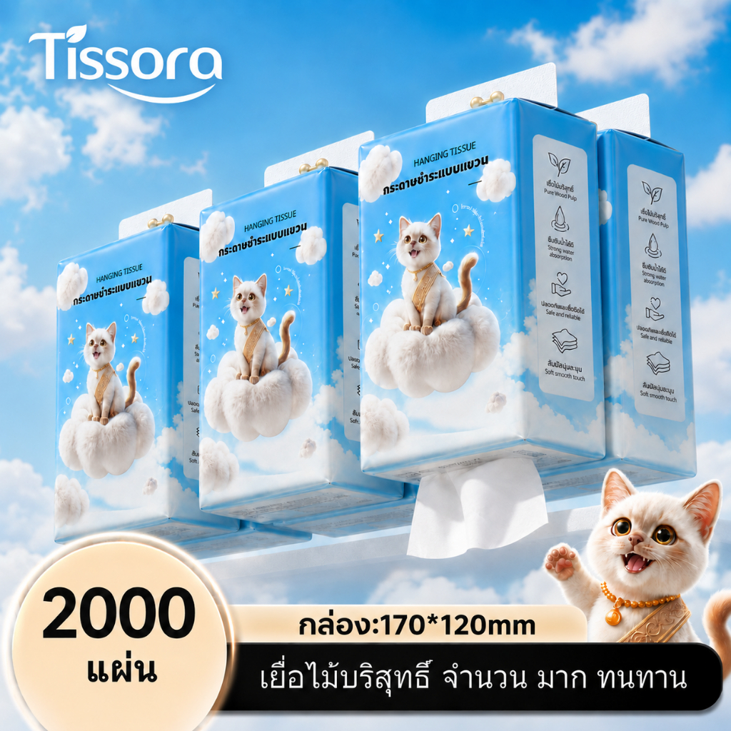 กระดาษทิชชู่แขวนผนัง กระดาษทิชชู่ 3 ชั้น แพ็คใหญ่ เนื้อนุ่ม สัมผัสอ่อนโยน ซึมซับน้ำดี กระดาษเช็ดหน้า ของใช้ในบ้าน