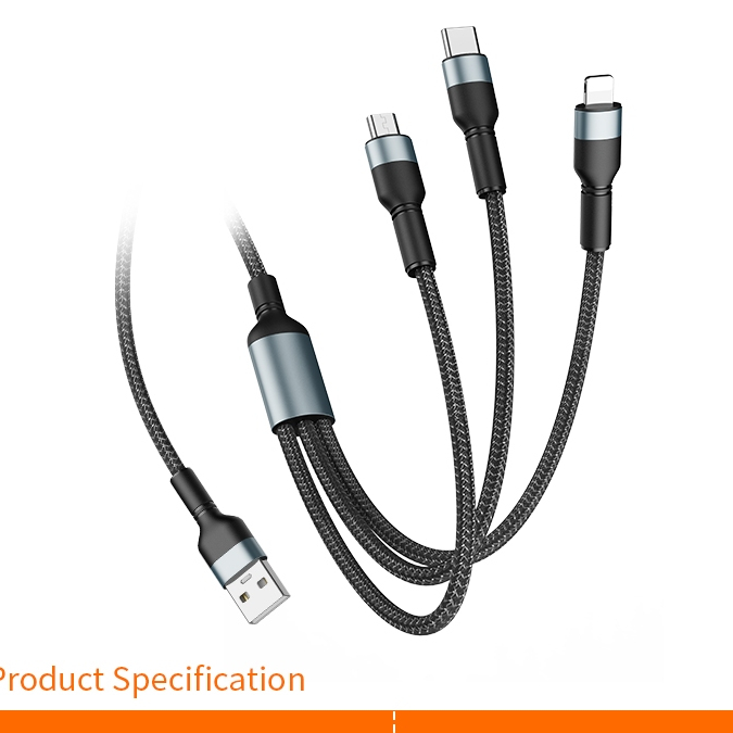 d-power สายชาร์จ 3in1 USB To Type-C+Micro+iP Charger Fast charging 2.4A,3A max รุ่น CB-N10,CB-N12