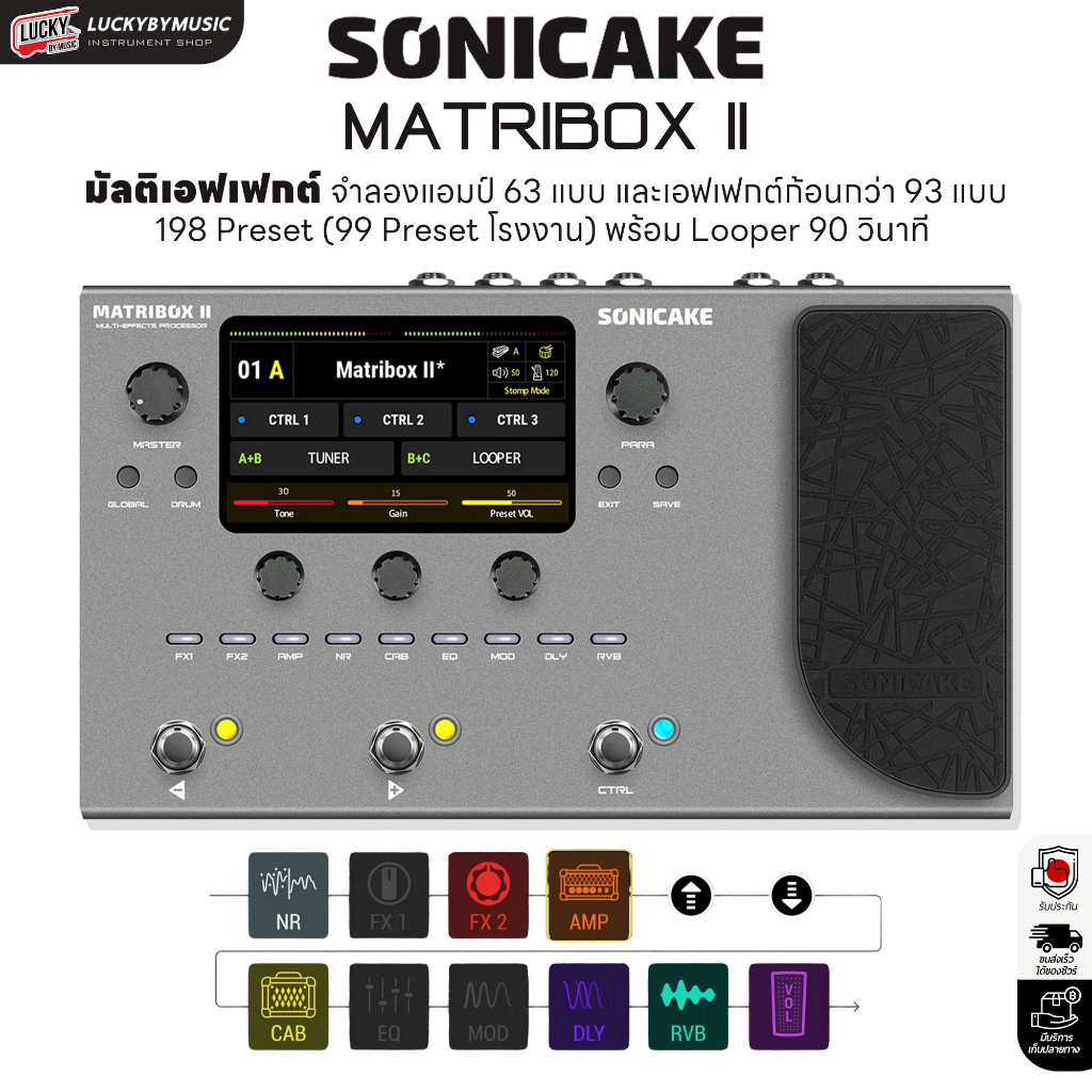 [โค้ดลด-🔥] มัลติเอฟเฟค Sonicake Matribox II ระบบ White Box จำลอง 63 แอมป์ 93 เอฟเฟกต์ หน้าจอสี USB A
