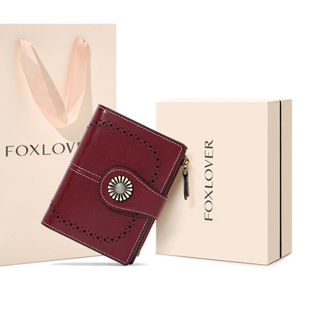 FOXLOVER محفظة قصيرة نسائية 10 بطاقات بجيب عملات بسحاب