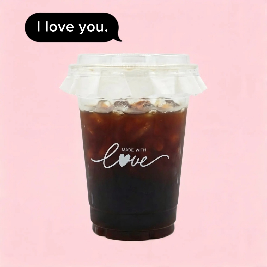 [FC-Love-100] แก้ว PET 16oz รุ่น FC16 สกรีนลาย Love ด้านหน้าและด้านหลัง  สีขาว/ดำ บรรจุ 100 ใบ